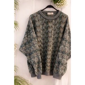 St. Croix Shop Mens XXL Textured Chevron Knit Sweater Blue Green Cotton Blend